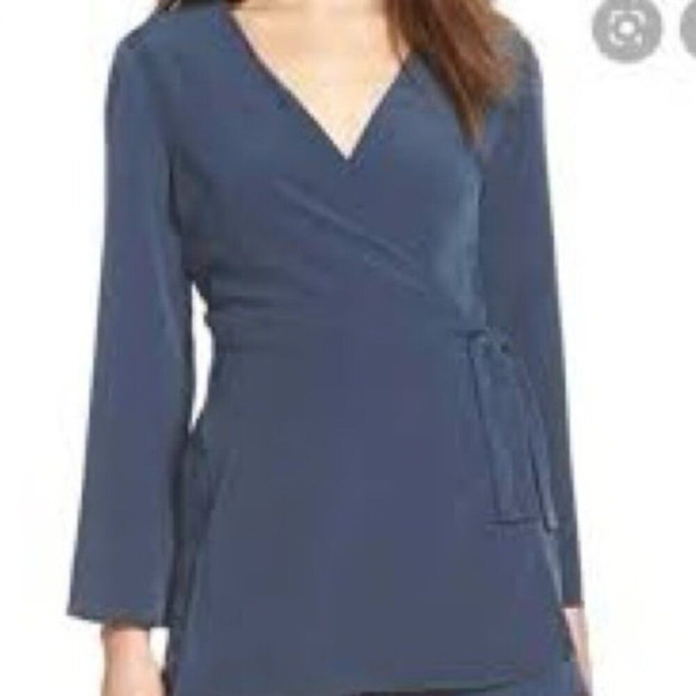Free People‎ Women's Navy Blue V-Neck Full Sleeve Wrap Front Romper NWOT